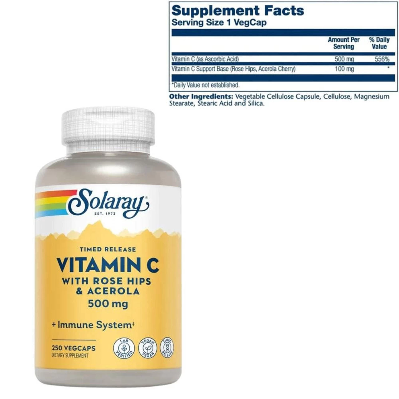 Solaray Vitamin C Time Release W/ Rose Hips & Acerola 500mg 250 Capsules - Image 3
