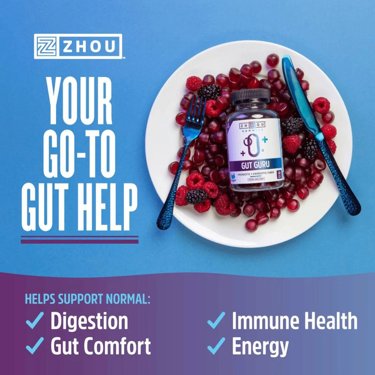 ZHOU Gut Guru Probiotic Gummies 60ct - Image 4