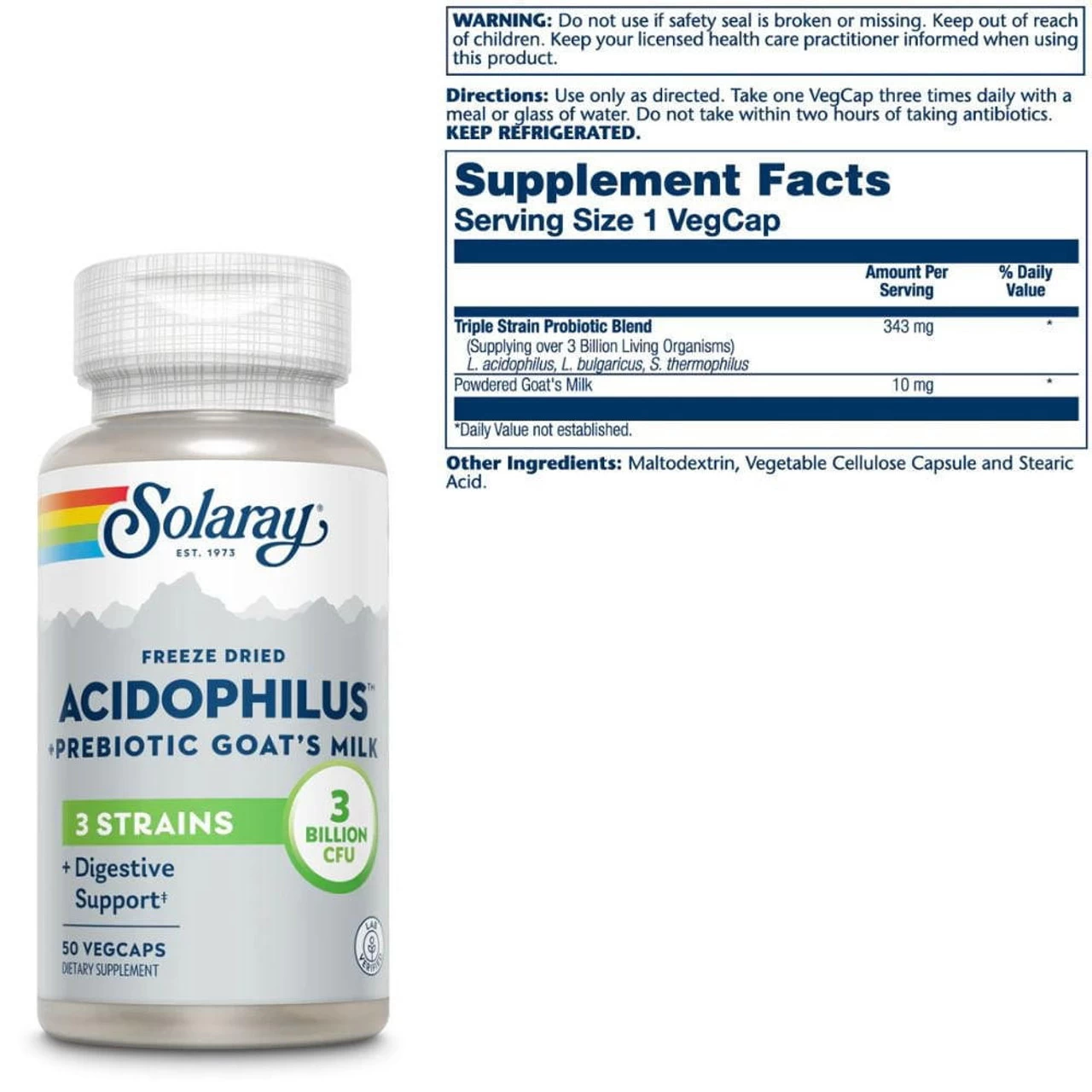Solaray Acidophilus 3 Strain 50 Capsules - Image 2